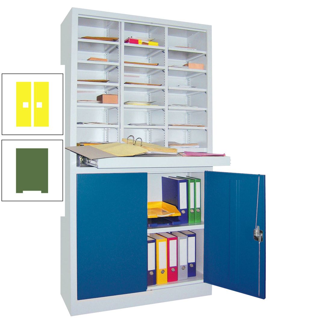 Aktenschrank - Büroschrank mit Sortierstation - 18 Fächer Ordnungsregal - Ausziehboden - 1.950 x 1.000 x 400 mm (HxBxT) - anthrazitgrau