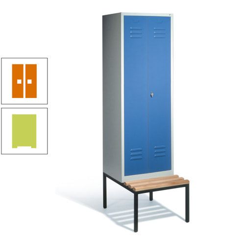 Doppel-Spindschrank, Buche Sitzbank untergebaut, 2 Abteile a 300 mm, Korpus lichtgrau, Tür anthrazitgrau, 2.090 x 610 x 815 mm (HxBxT)