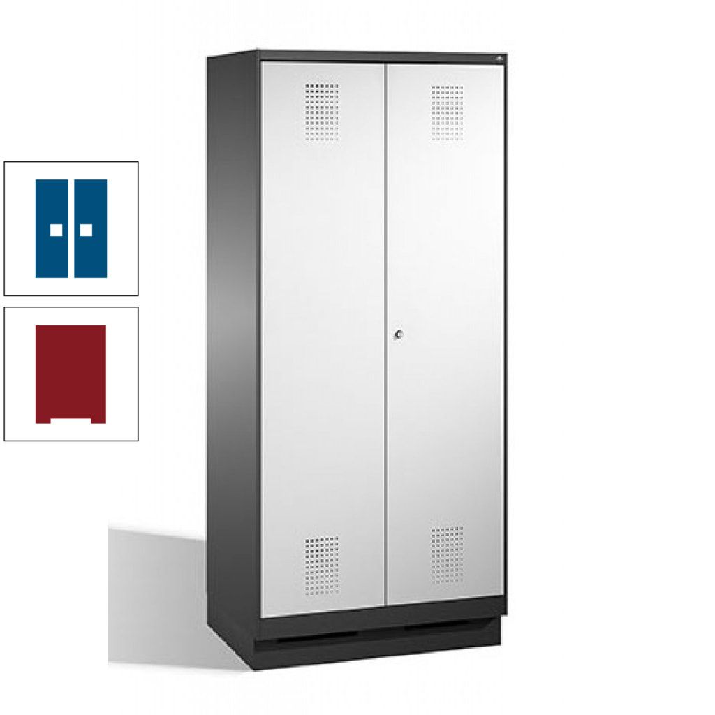 Doppel-Spind, Doppeltüren, Garderobenschrank mit Sockel, 2 Abteile a 400 mm, Korpus anthrazitgrau, Tür anthrazitgrau, 1.800 x 800 x 500 mm (HxBxT)