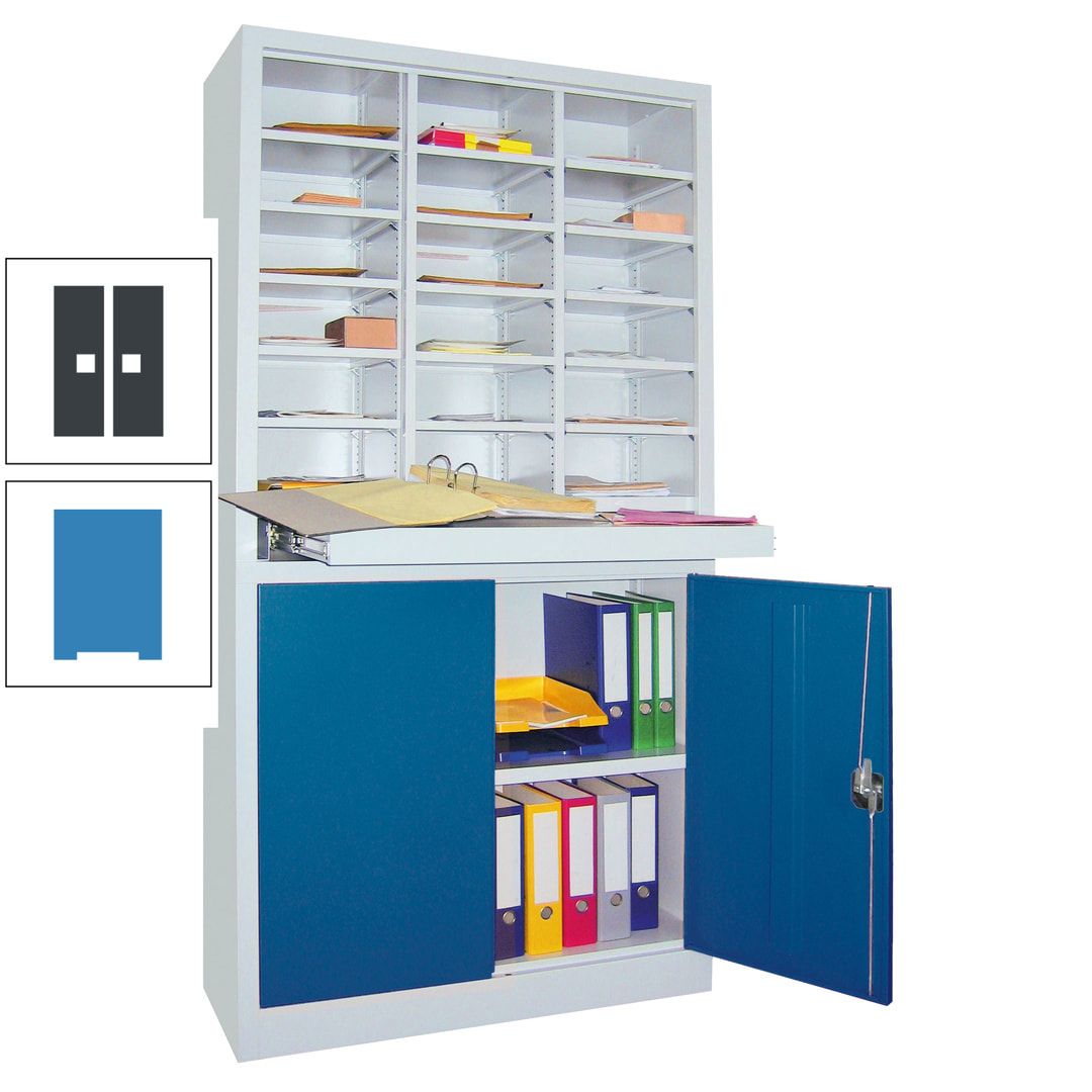 Aktenschrank - Büroschrank mit Sortierstation - 18 Fächer Ordnungsregal - Ausziehboden - 1.950 x 1.000 x 400 mm (HxBxT) - anthrazitgrau