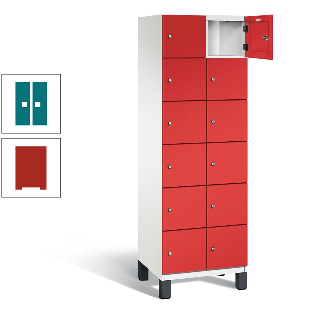 Fächerschrank, Stahlschrank, 12 Fächer, Türöffnungsbegrenzer, Füße, 1.980 x 600 x 525 mm (HxBxT), Korpus anthrazitgrau, Front anthrazitgrau