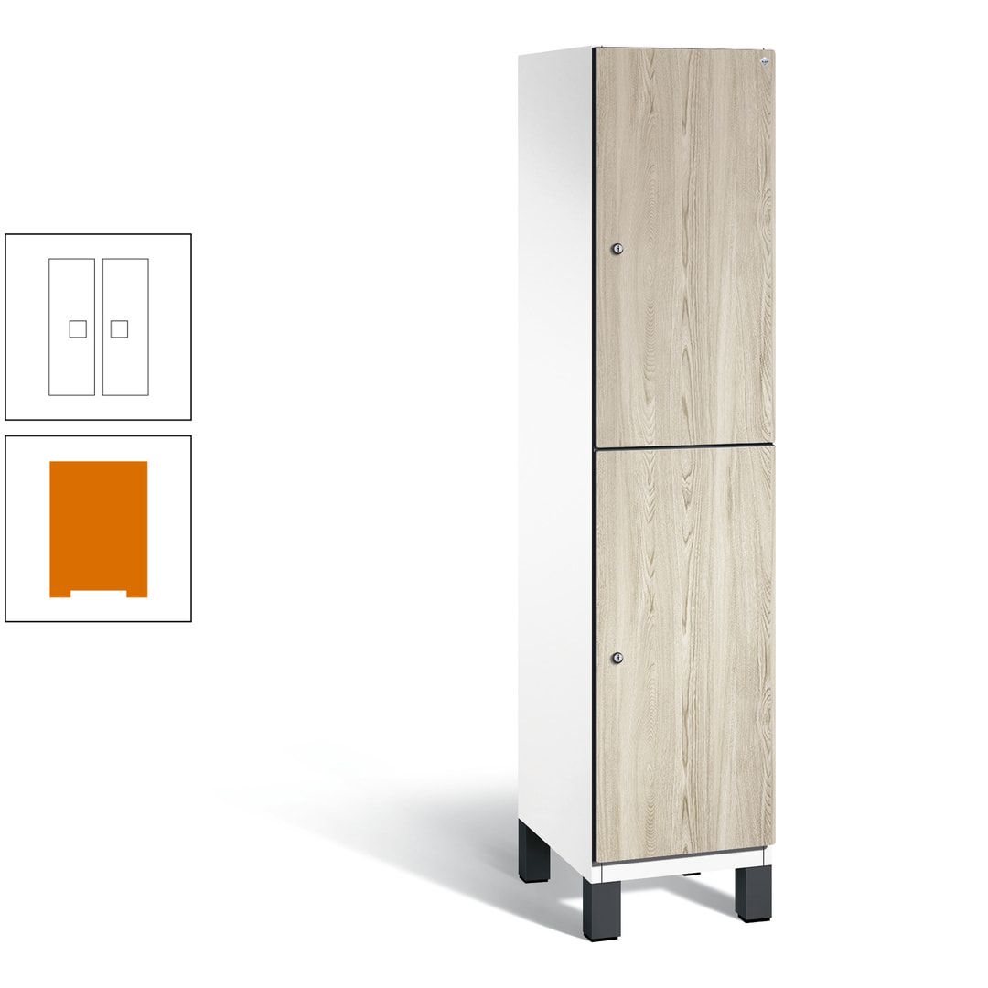 Fächerschrank, Garderobenschrank, mit Füßen, 1 Abteile, 1.980 x 400 x 525 mm (HxBxT), Korpus anthrazitgrau, Tür Donau-Ahorn