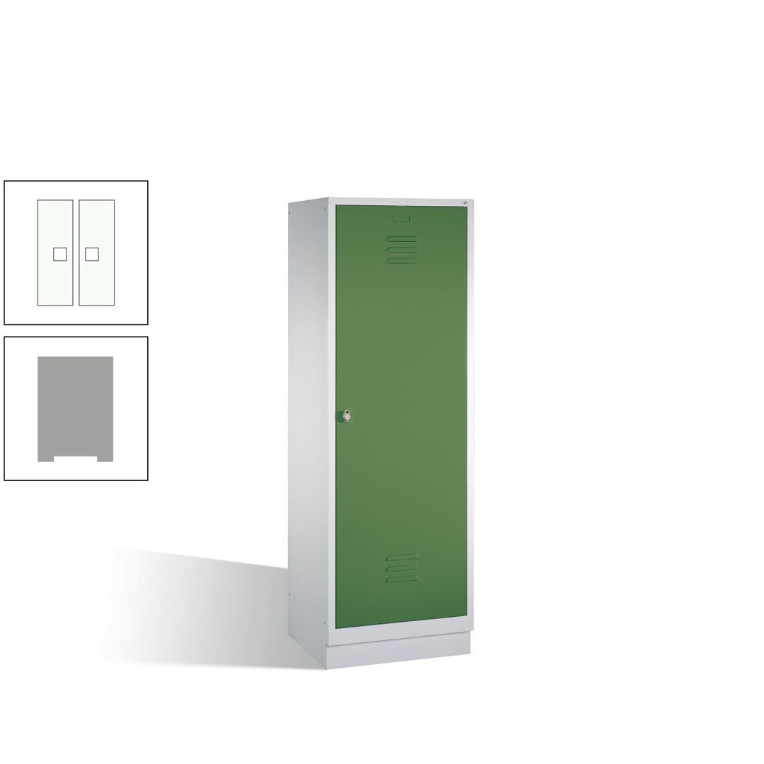 Doppel-Spind mit Großtür, Garderobenschrank mit Sockel, 2 Abteile a 300 mm, Korpus anthrazitgrau, Tür anthrazitgrau, 1.800 x 610 x 500 mm (HxBxT)