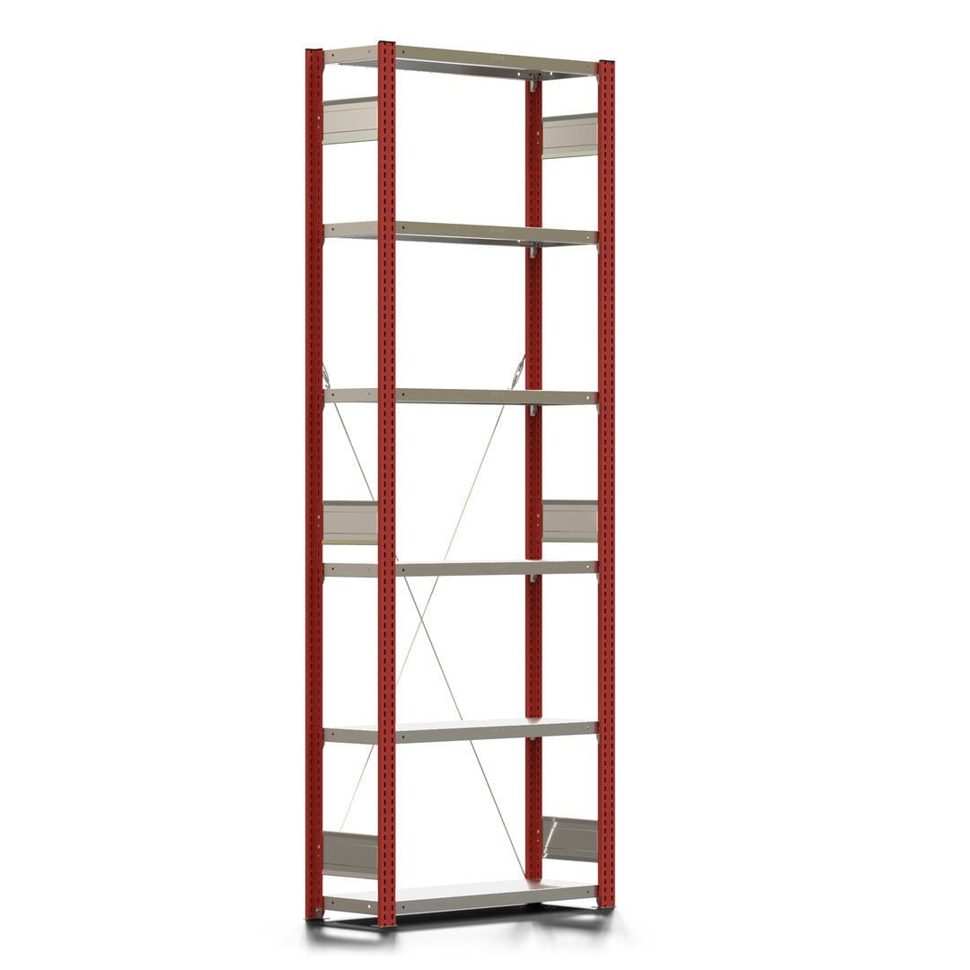 Fachbodenregal mit Tiefenriegel - 350 kg - 2.500 x 875 x 326 mm (HxBxT) - Anbauregal - 6 Böden - enzianblau - Lagerregal - Steckregal BERT