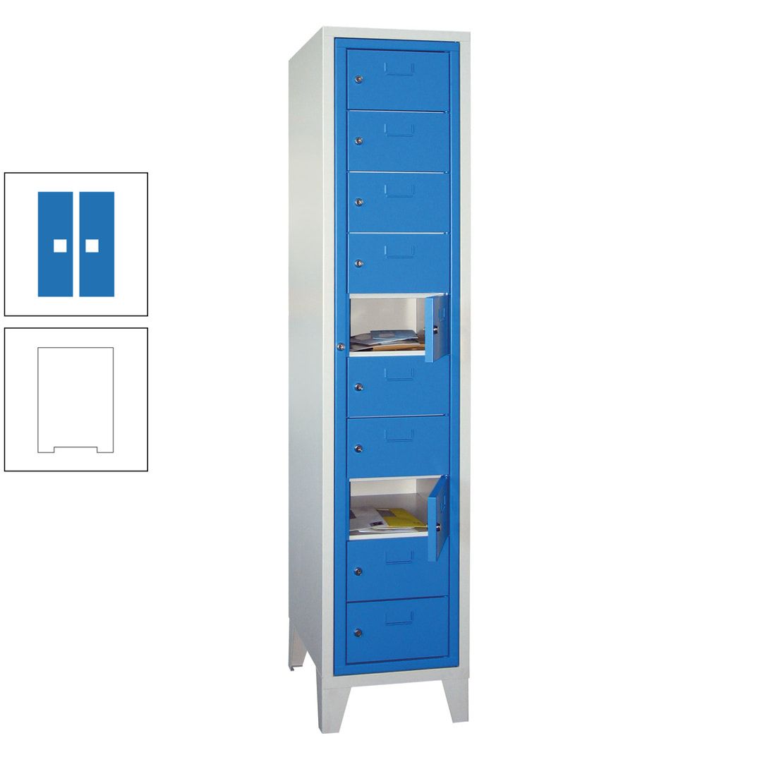 Schließfachschrank - Wäscheausgabeschrank - 10 Fächer a 315 mm - 1.850x400x500 mm (HxBxT) - Füße - Zylinderschloss - anthrazitgrau