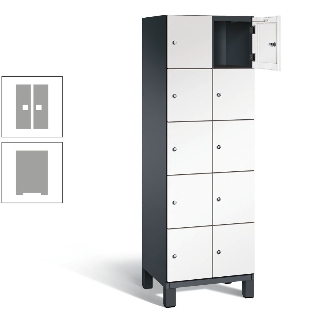 Fächerschrank, Stahlschrank, 10 Fächer, Türöffnungsbegrenzer, Füße, 1.980 x 600 x 525 mm (HxBxT), Korpus anthrazitgrau, Front anthrazitgrau