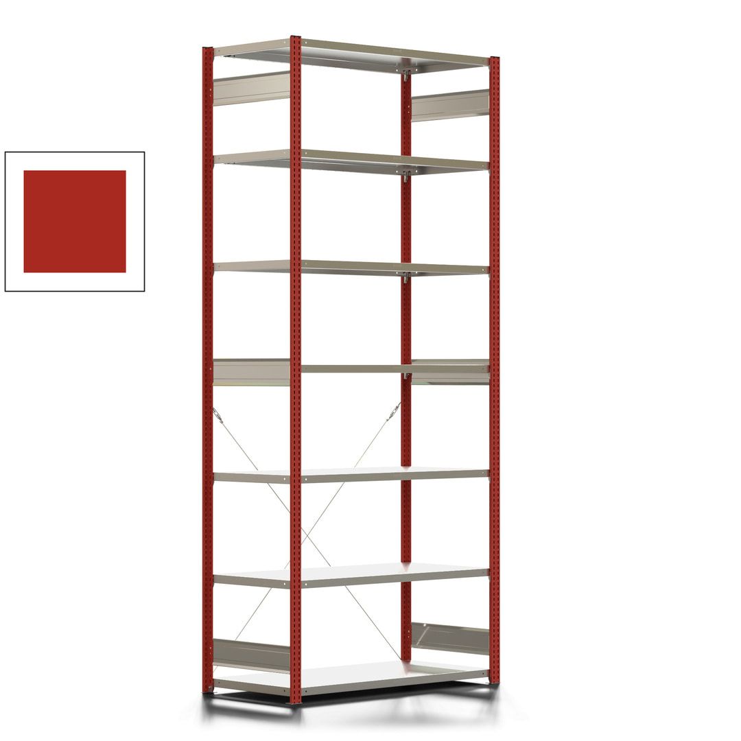 Fachbodenregal mit Tiefenriegel - 350 kg - 3.000 x 1.285 x 626 mm (HxBxT) - Anbauregal - 7 Böden - enzianblau - Lagerregal - Steckregal BERT