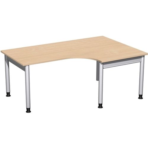 Eckschreibtisch, Eckteil 800 mm, rechts, Füße einseitig verkürzt, 4-Fuß Pro, höhenverstellbar, 680-800 x 1.600 x 1.200 mm (HxBxT), Dekor Ahorn