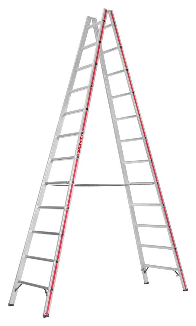 Aluminium-Sprossenstehleiter - Länge 1.570 mm - beidseitig begehbar - Füße angewinkelt - Aluleiter Hymer