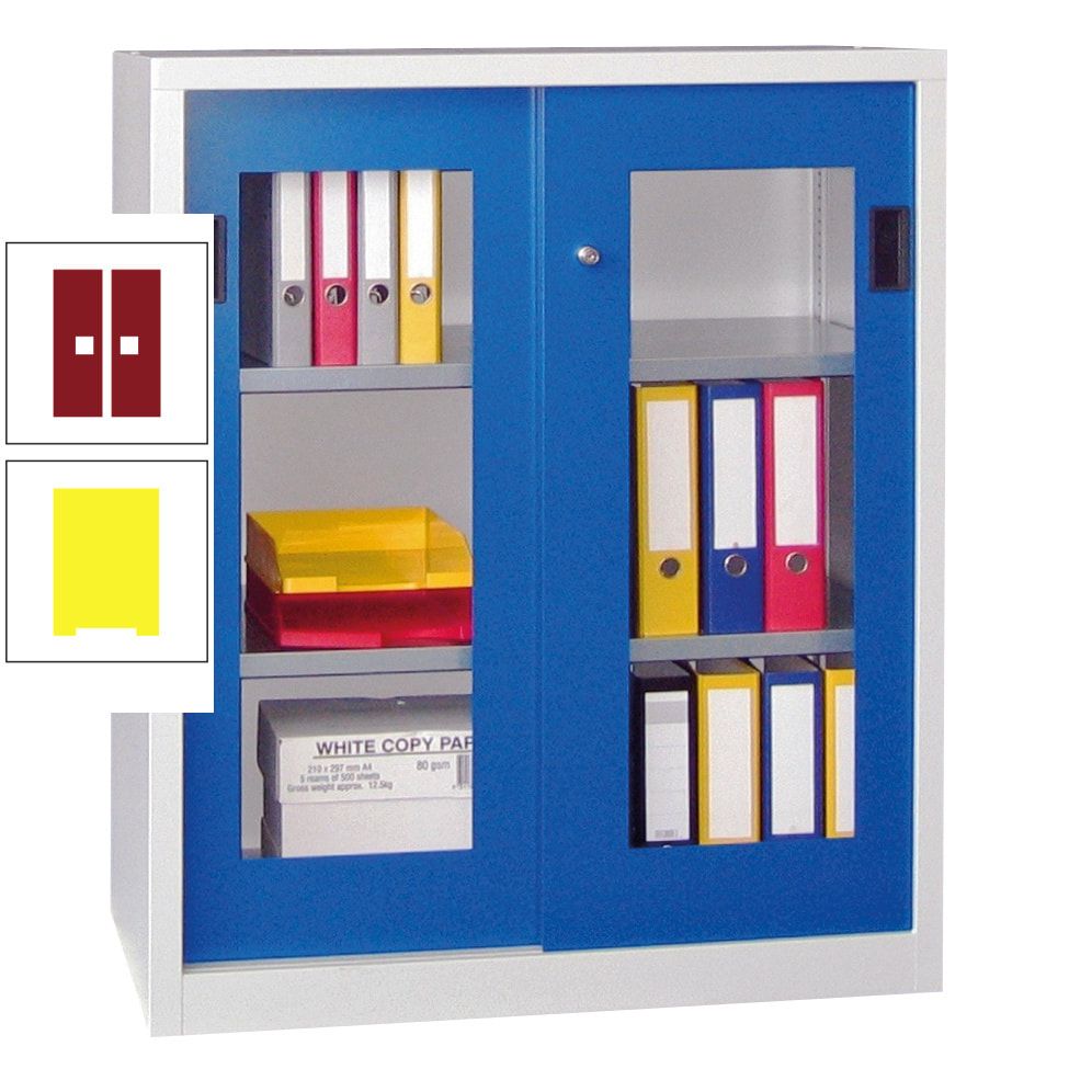 Schiebetürenschrank - Sichtfenstertüren - 1.000x1.000x400 mm (HxBxT) - 2 Böden, gepulvert - Zylinderschloss - anthrazitgrau