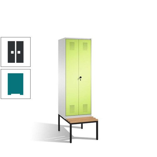 Doppel-Spind, Garderobenschrank, Buche Sitzbank untergebaut, 2 Abteile a 300 mm, Korpus anthrazitgrau, Tür anthrazitgrau, 2.090 x 600 x 815 mm (HxBxT)