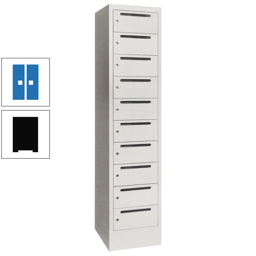 Postverteilerschrank, Schließfachschrank, 1 Abteil a 400 mm, 10 Fächer, 1.850 x 400 x 500 mm (HxBxT), Korpus anthrazitgrau, Front anthrazitgrau