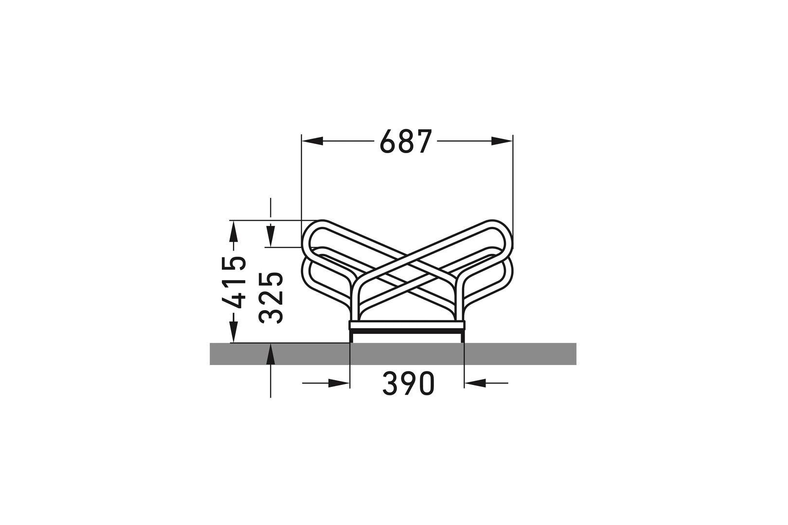 Fahrrad-Bügelparker, Rundrohr, Silber, Stahl, 12 Stellplätze, für extrabreite Fahrräder, höhenversetzt, Reihenverbindung, 415 x 2.340 x 687 mm (HxBxT)
