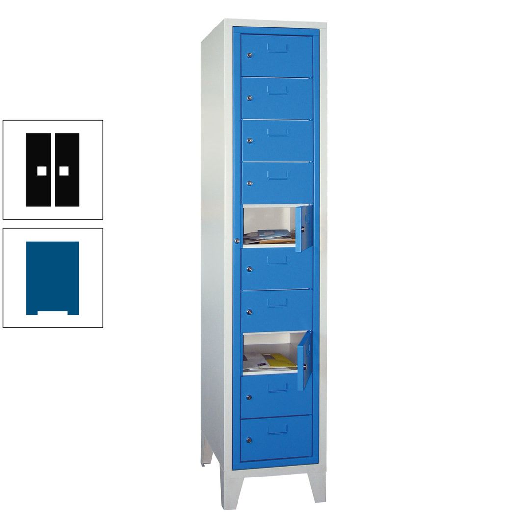 Schließfachschrank - Wäscheausgabeschrank - 10 Fächer a 315 mm - 1.850x400x500 mm (HxBxT) - Füße - Zylinderschloss - anthrazitgrau