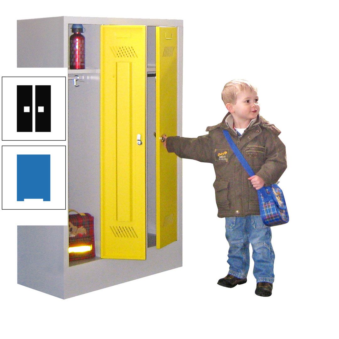 Spindschrank f. Kindergärten - mit Sockel - Höhe 1.300 mm - 2 Abteile a 250 mm - Drehriegel - anthrazitgrau