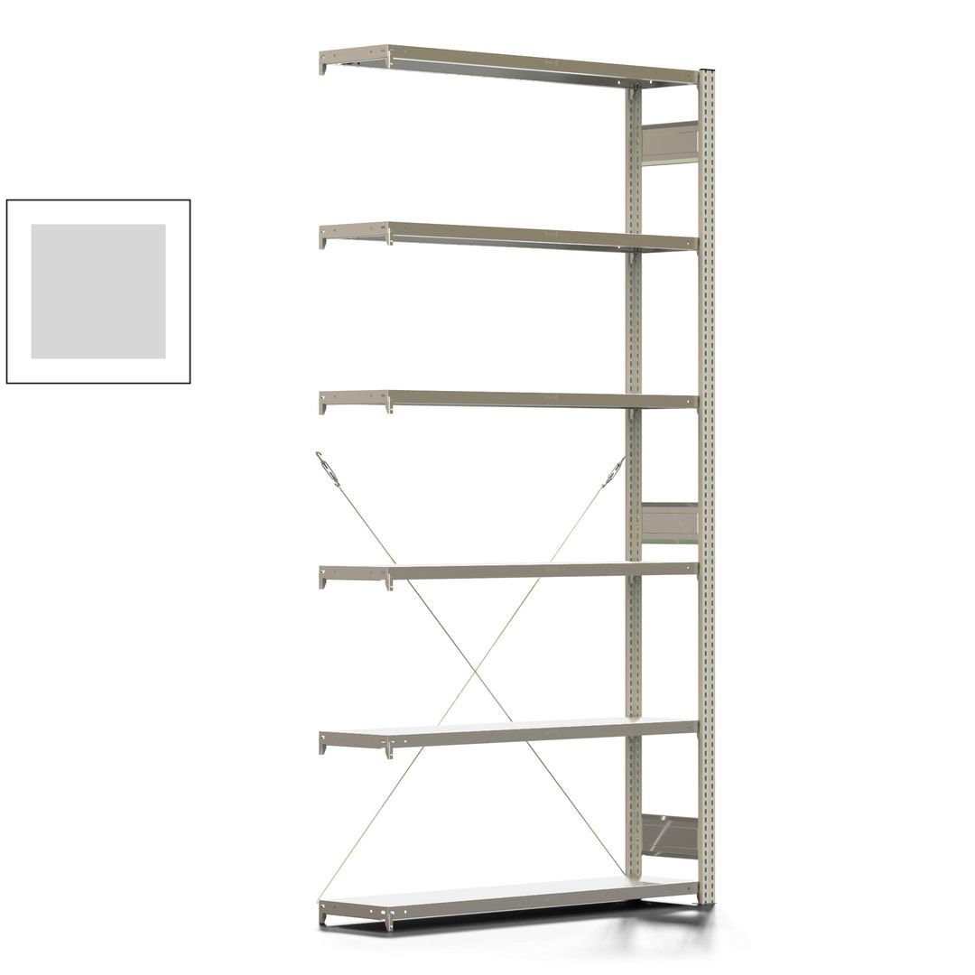 Fachbodenregal mit Tiefenriegel - 350 kg - 2.500 x 1.285 x 326 mm (HxBxT) - Anbauregal - 6 Böden - enzianblau - Lagerregal - Steckregal BERT
