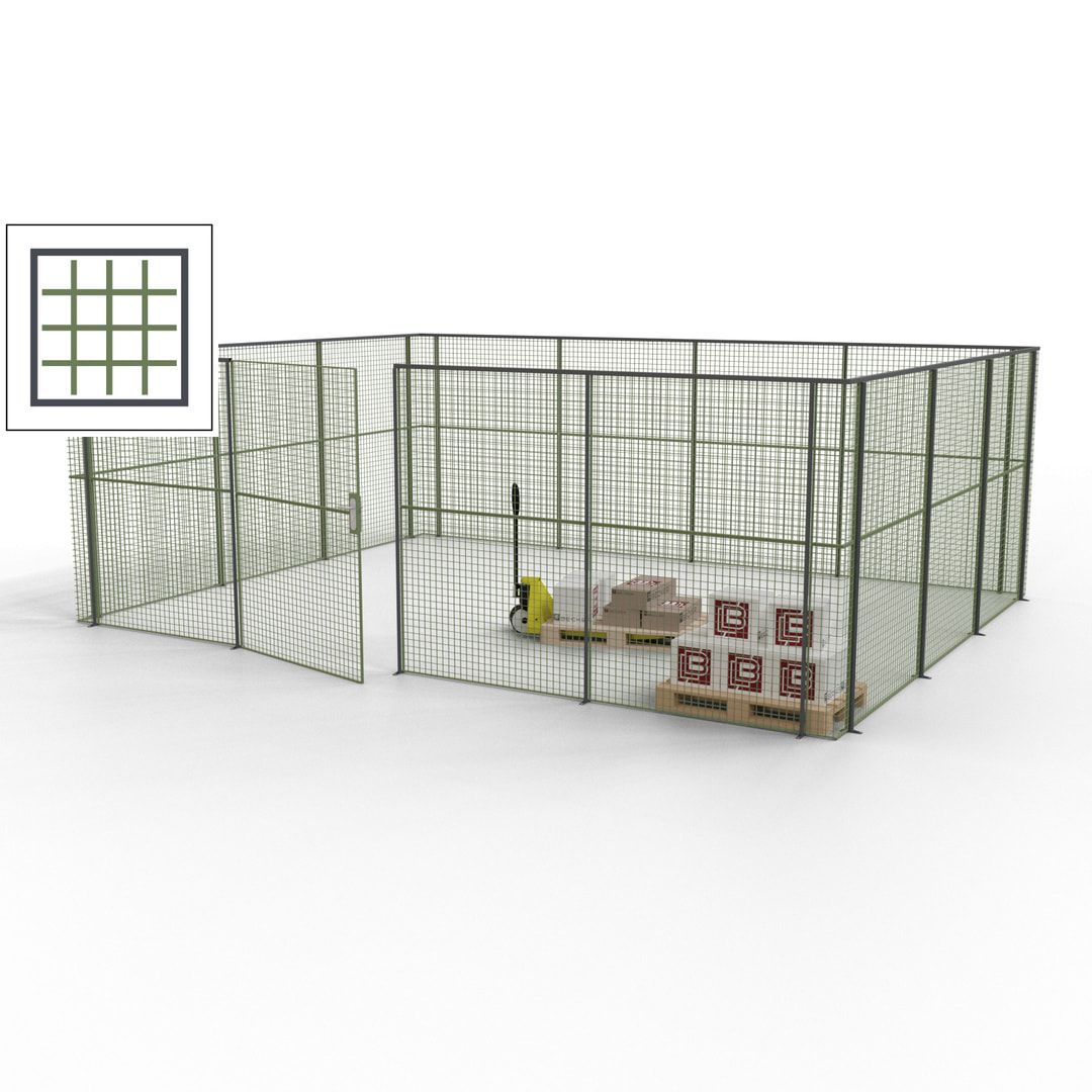 Maschinen Schutzgitter - Hallentrennwand - Sicherheitszaun - Tür - 21 m - 2.200 x 6.400 x 4.900 mm (HxBxT) - enzianblau