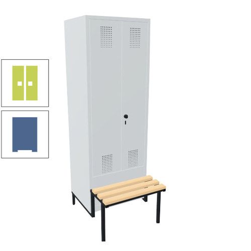 Doppel-Spind, Garderobenschrank, Buche Sitzbank integriert, 2 Abteile a 400 mm, Korpus anthrazitgrau, Tür anthrazitgrau, 1.850 x 800 x 815 mm (HxBxT)
