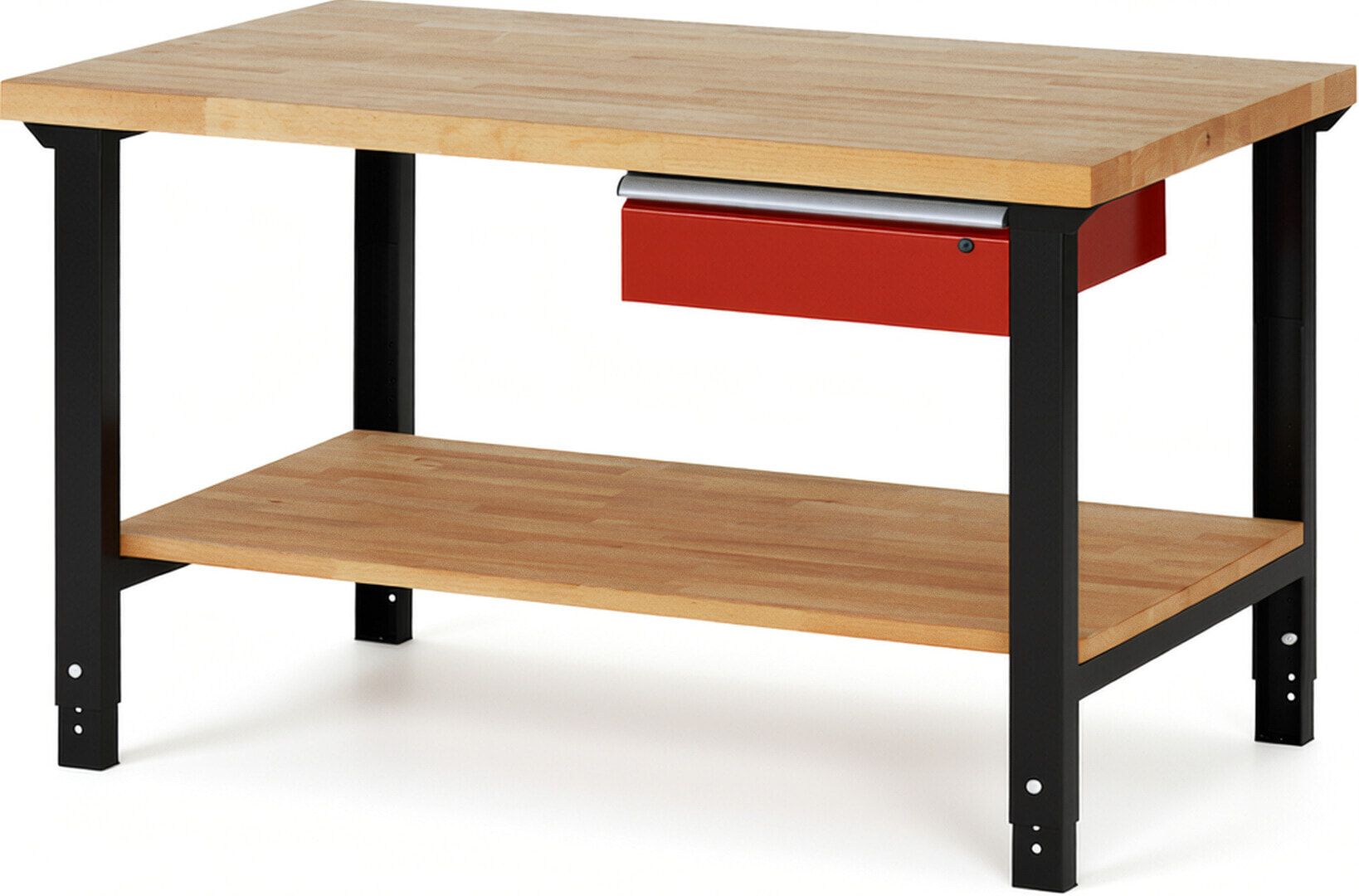 Werkbank mit Ablage - 1 Schublade - 150:1 - höhenverstellbar 790 - 1.140 mm - 1.500 x 900 mm (BxT) - 750 kg - Buche - Anthrazitgrau
