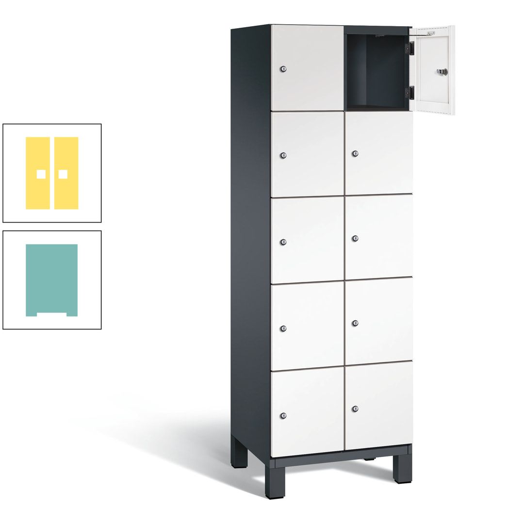 Fächerschrank, Stahlschrank, 10 Fächer, Türöffnungsbegrenzer, Füße, 1.980 x 600 x 525 mm (HxBxT), Korpus anthrazitgrau, Front anthrazitgrau