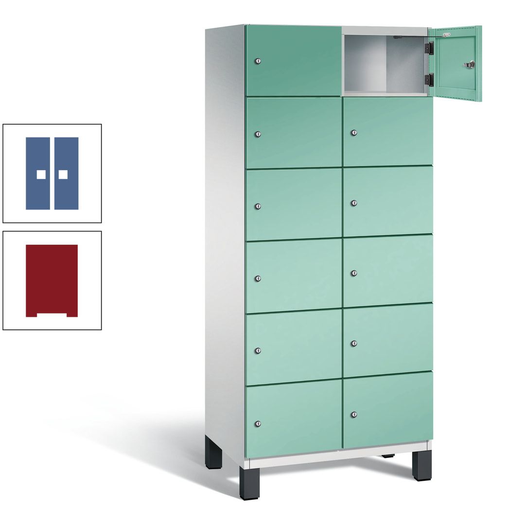Fächerschrank, Stahlschrank, 12 Fächer, Türöffnungsbegrenzer, Füße, 1.980 x 800 x 525 mm (HxBxT), Korpus anthrazitgrau, Front anthrazitgrau