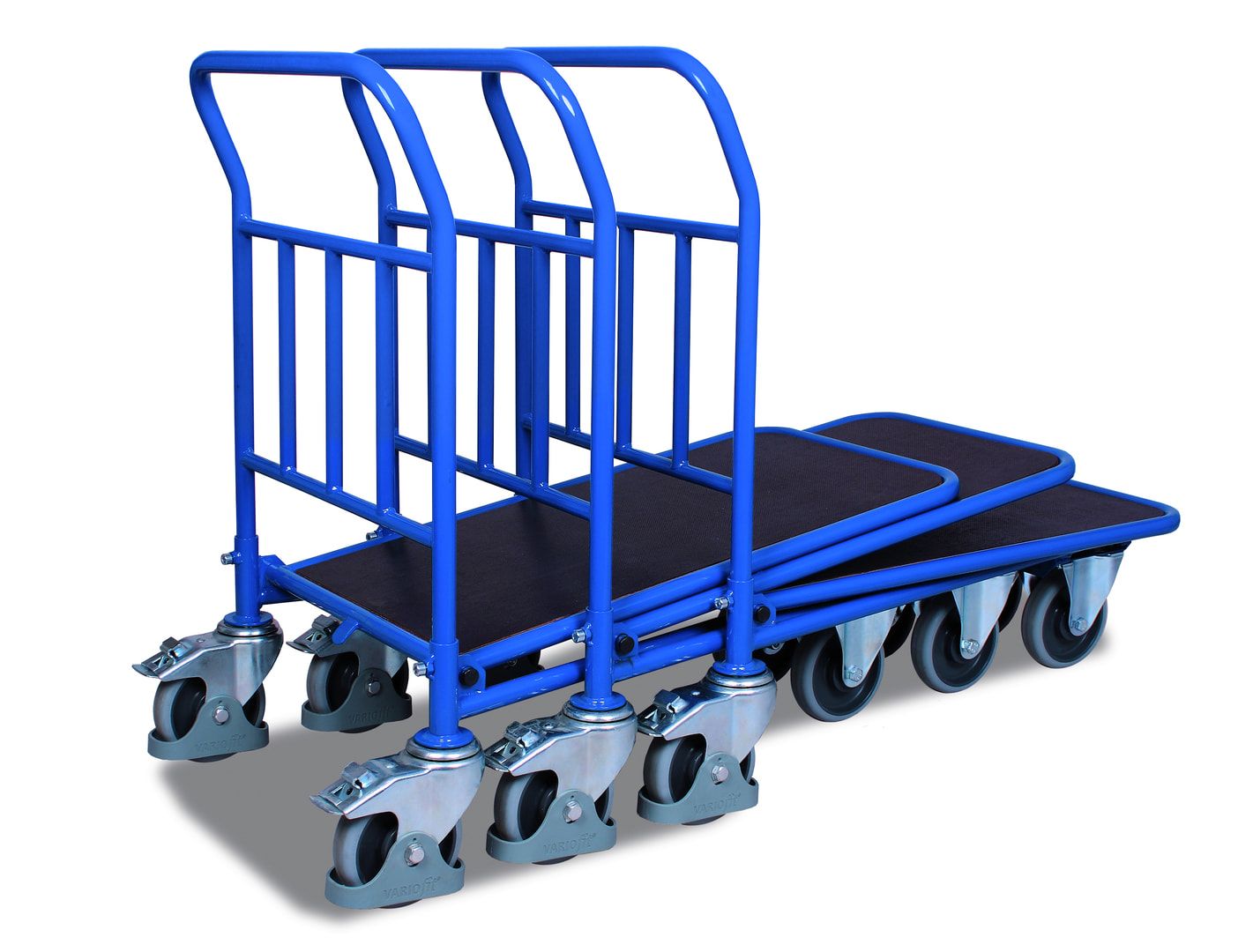C+C Wagen mit Siebdruckplatte - ineinanderschiebbar - Ladefläche 500 x 880 mm (BxT) - Traglast 400 kg - enzianblau