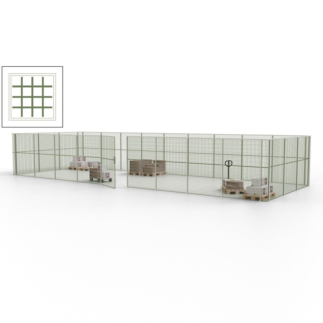Maschinen Schutzgitter - Hallentrennwand - Sicherheitszaun - Tür - 36 m - 2.200 x 13.900 x 4.900 mm (HxBxT) - enzianblau
