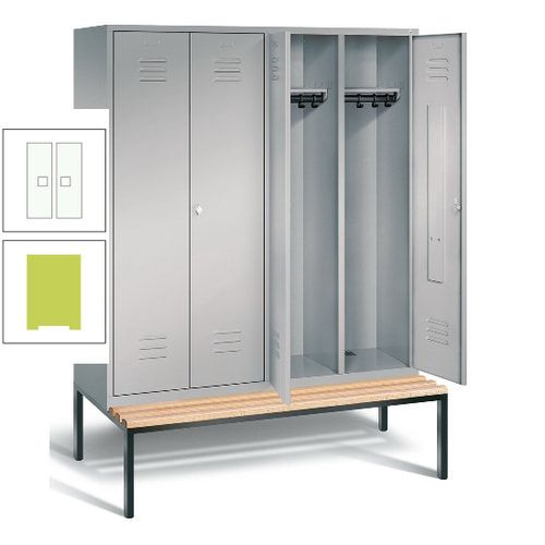 Doppel-Spindschrank, Buche Sitzbank untergebaut, 4 Abteile a 400 mm, Korpus lichtgrau, Tür anthrazitgrau, 2.090 x 1.590 x 815 mm (HxBxT)