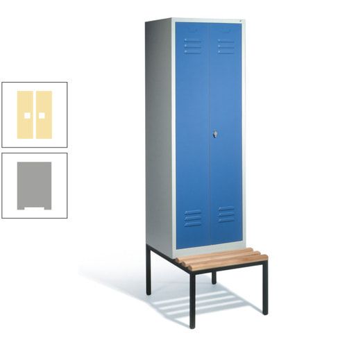 Doppel-Spindschrank, Buche Sitzbank untergebaut, 2 Abteile a 300 mm, Korpus lichtgrau, Tür anthrazitgrau, 2.090 x 610 x 815 mm (HxBxT)