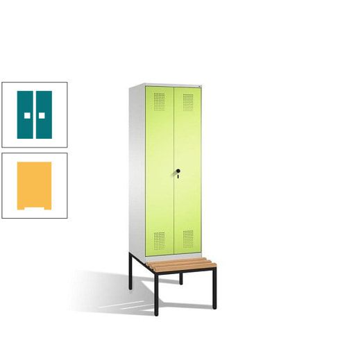 Doppel-Spind, Garderobenschrank, Buche Sitzbank untergebaut, 2 Abteile a 300 mm, Korpus anthrazitgrau, Tür anthrazitgrau, 2.090 x 600 x 815 mm (HxBxT)