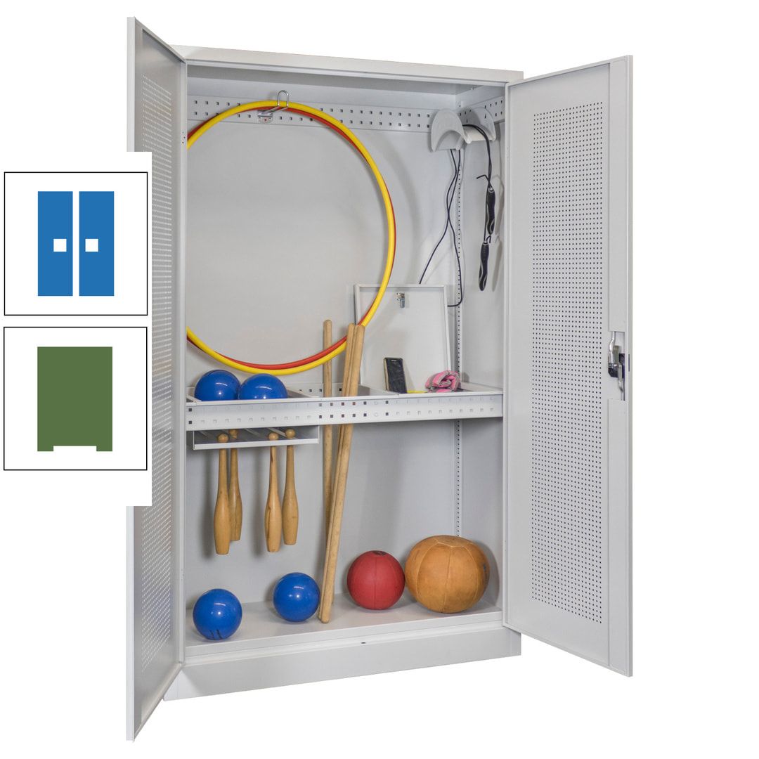 Sportschrank - Lochfeldtüren - Variante 1 - 1.950x1.200x500 mm (HxBxT) - anthrazitgrau