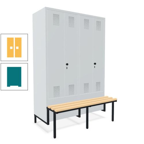 Doppel-Spind, Garderobenschrank, Buche Sitzbank integriert, 4 Abteile 300 mm, Korpus anthrazitgrau, Tür anthrazitgrau, 1.850 x 1.200 x 815 mm (HxBxT)