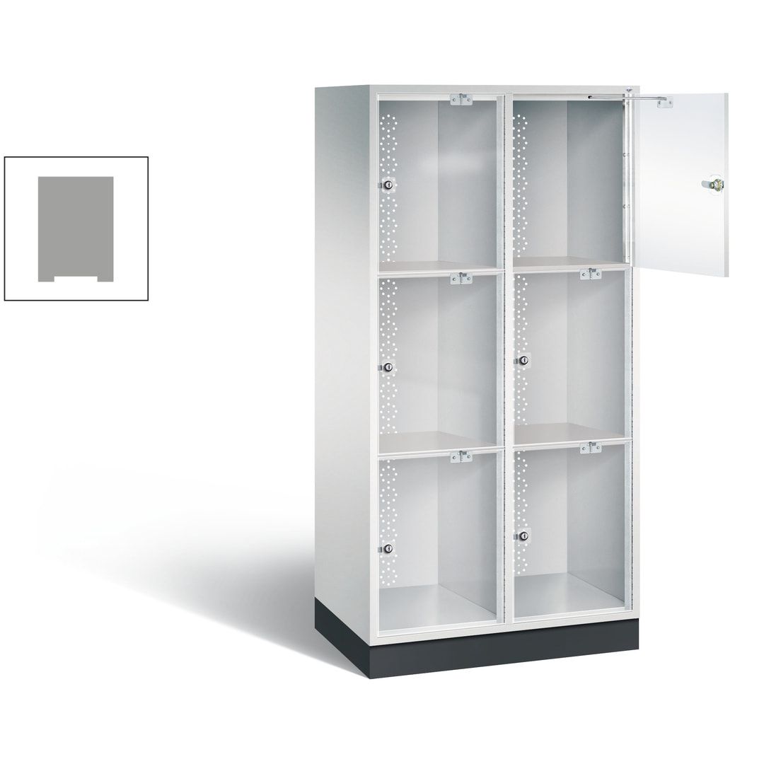 Schließfachschrank, Fächerschrank mit Türen aus Acrylglas, 2 Abteile, 6 Fächer, Zylinderschloss, 1.750 x 820 x 500 mm (HxBxT), Korpus anthrazitgrau