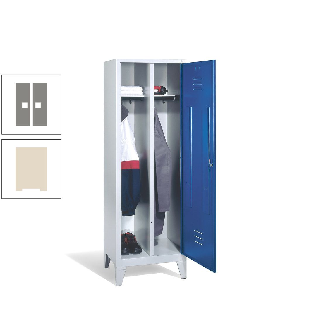 Doppel-Spind mit Großtür, Garderobenschrank mit Füßen, 2 Abteile a 300 mm, Korpus anthrazitgrau, Tür anthrazitgrau, 1.850 x 610 x 500 mm (HxBxT)