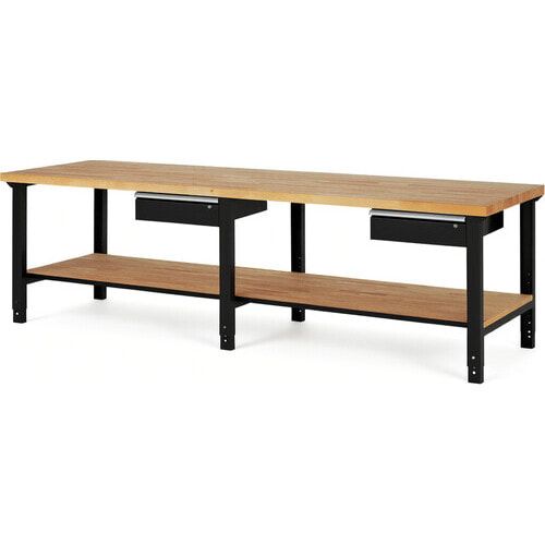Werkbank mit Ablage - 2 Schubladen - 150:2 - höhenverstellbar 790 - 1.140 mm - 3.000 x 900 mm (BxT) - 750 kg - Buche - Anthrazitgrau