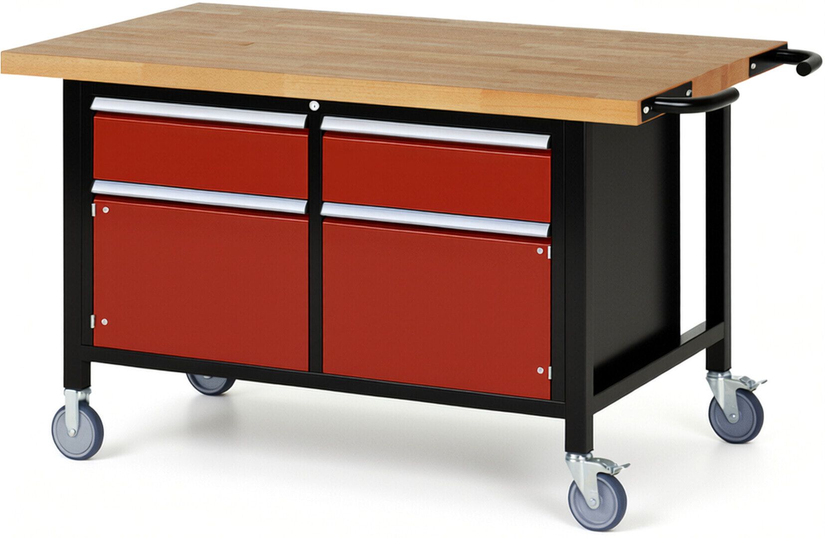 Mobile Werkbank, 2 Schränke - 2 Schubladen - Teilauszug - 180:2 - Höhe 880-1.080 mm - 1.500 x 900 mm - 450 kg - Buche - Anthrazitgrau
