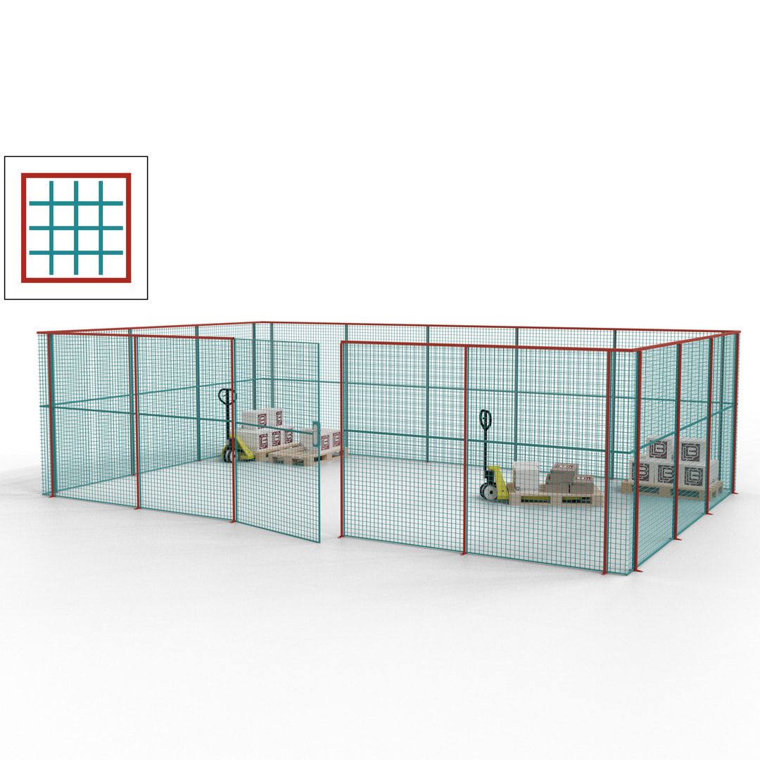 Maschinen Schutzgitter - Hallentrennwand - Sicherheitszaun - Tür - 22 m - 2.200 x 7.900 x 4.900 mm (HxBxT) - enzianblau
