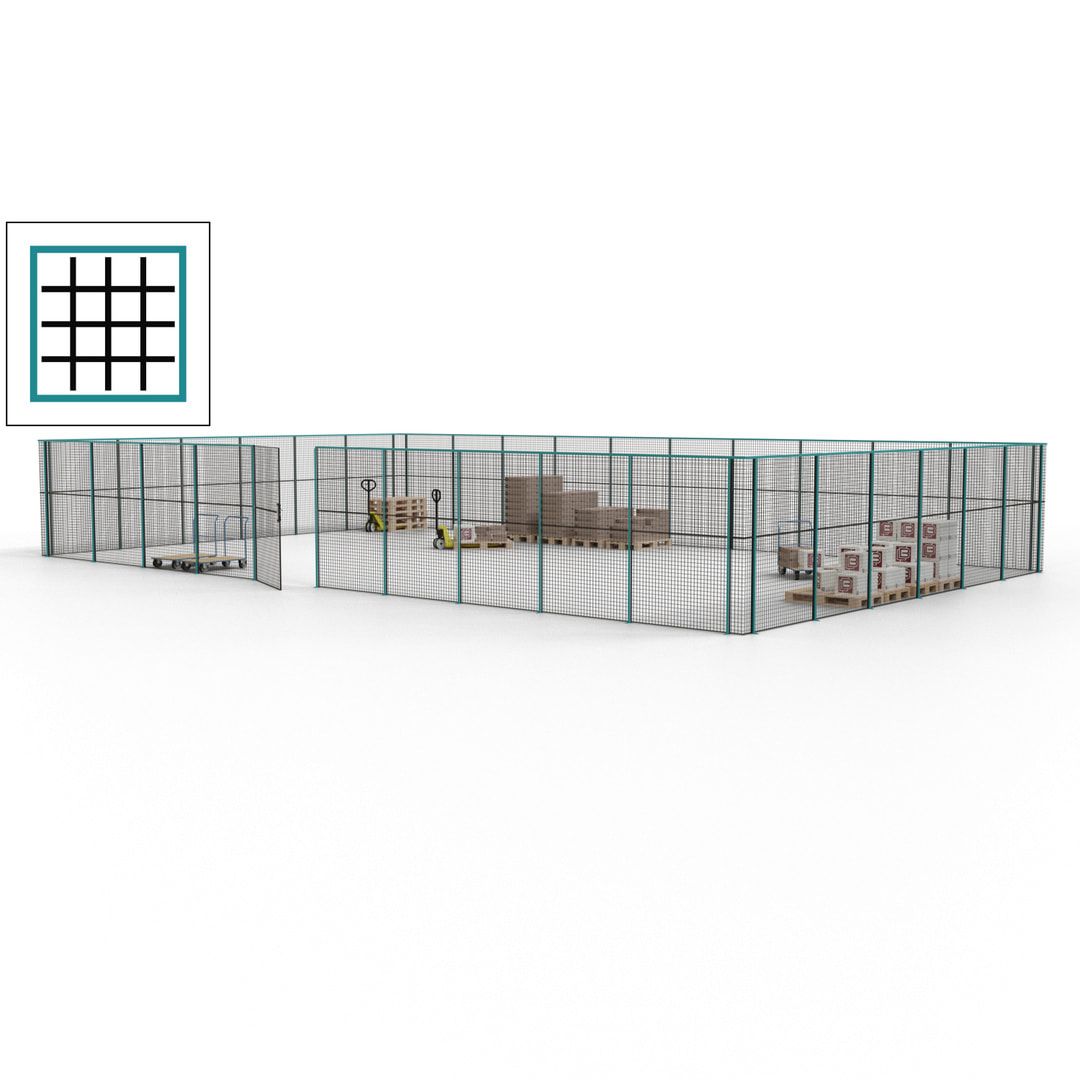 Maschinen Schutzgitter - Hallentrennwand - Sicherheitszaun - Tür - 48 m - 2.200 x 15.400 x 9.400 mm (HxBxT) - enzianblau
