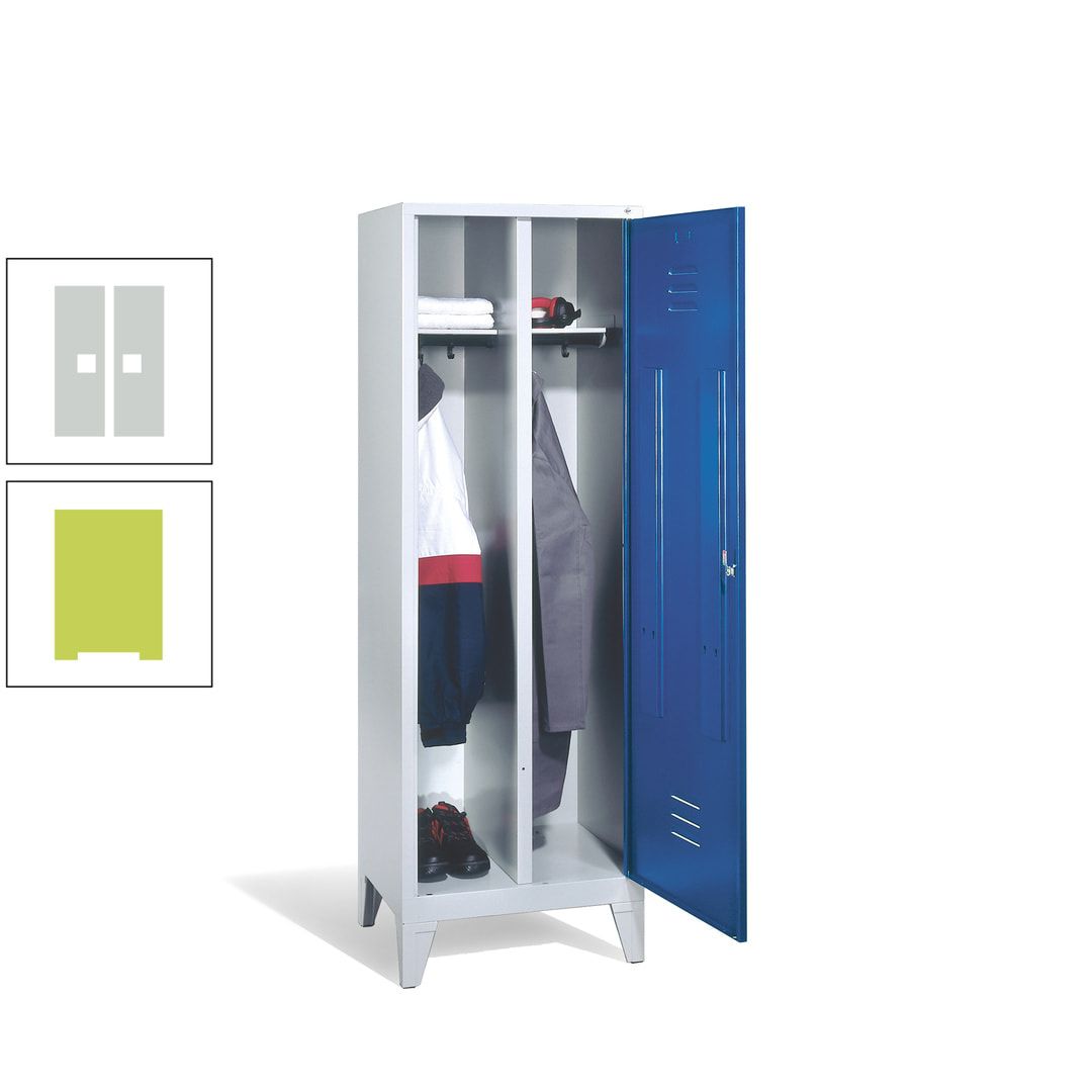 Doppel-Spind mit Großtür, Garderobenschrank mit Füßen, 2 Abteile a 300 mm, Korpus anthrazitgrau, Tür anthrazitgrau, 1.850 x 610 x 500 mm (HxBxT)