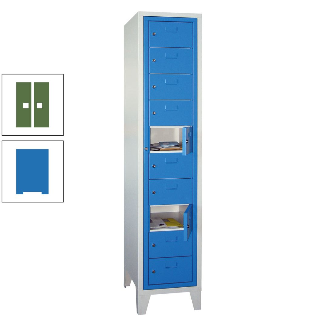 Schließfachschrank - Wäscheausgabeschrank - 10 Fächer a 315 mm - 1.850x400x500 mm (HxBxT) - Füße - Zylinderschloss - anthrazitgrau