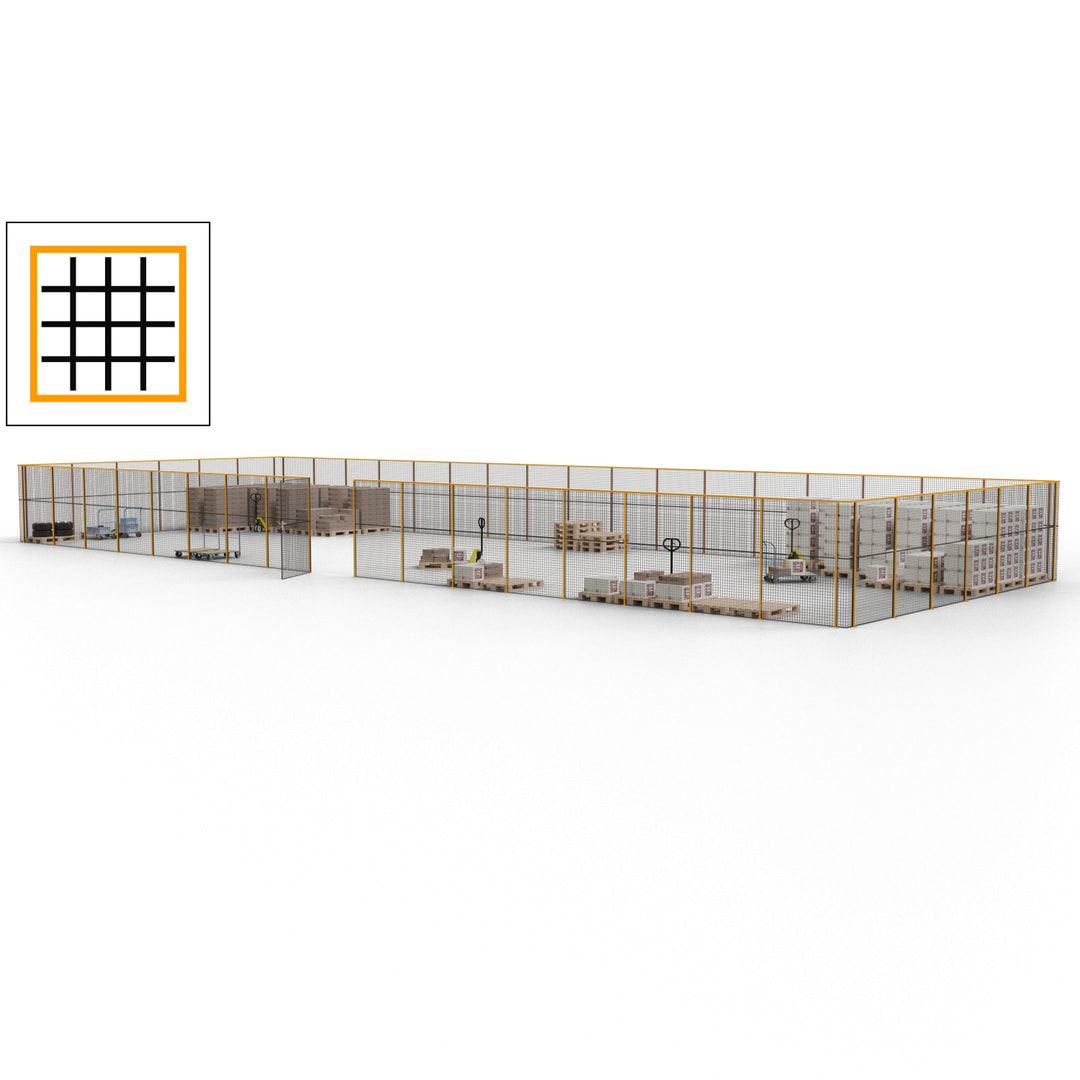 Maschinen Schutzgitter - Hallentrennwand - Sicherheitszaun - Tür - 69 m - 2.200 x 19.900 x 15.400 mm (HxBxT) - enzianblau