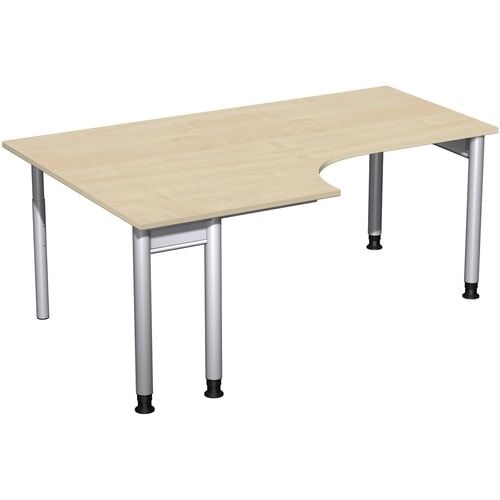 Eckschreibtisch, Eckteil 800 mm, links, Füße einseitig verkürzt, 4-Fuß Pro, höhenverstellbar, 680-800 x 1.600 x 1.200 mm (HxBxT), Dekor Ahorn
