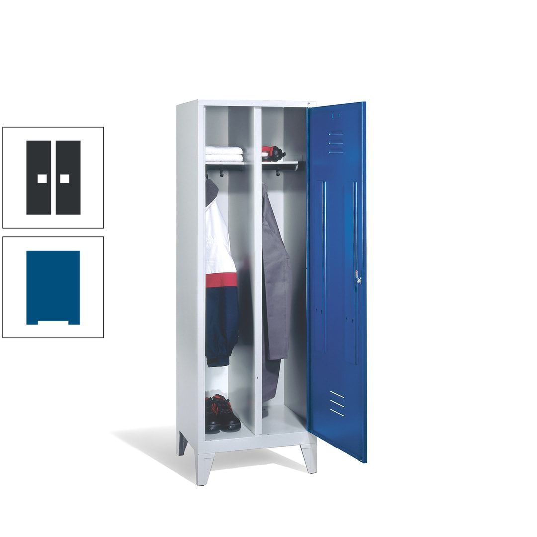 Doppel-Spind mit Großtür, Garderobenschrank mit Füßen, 2 Abteile a 300 mm, Korpus anthrazitgrau, Tür anthrazitgrau, 1.850 x 610 x 500 mm (HxBxT)
