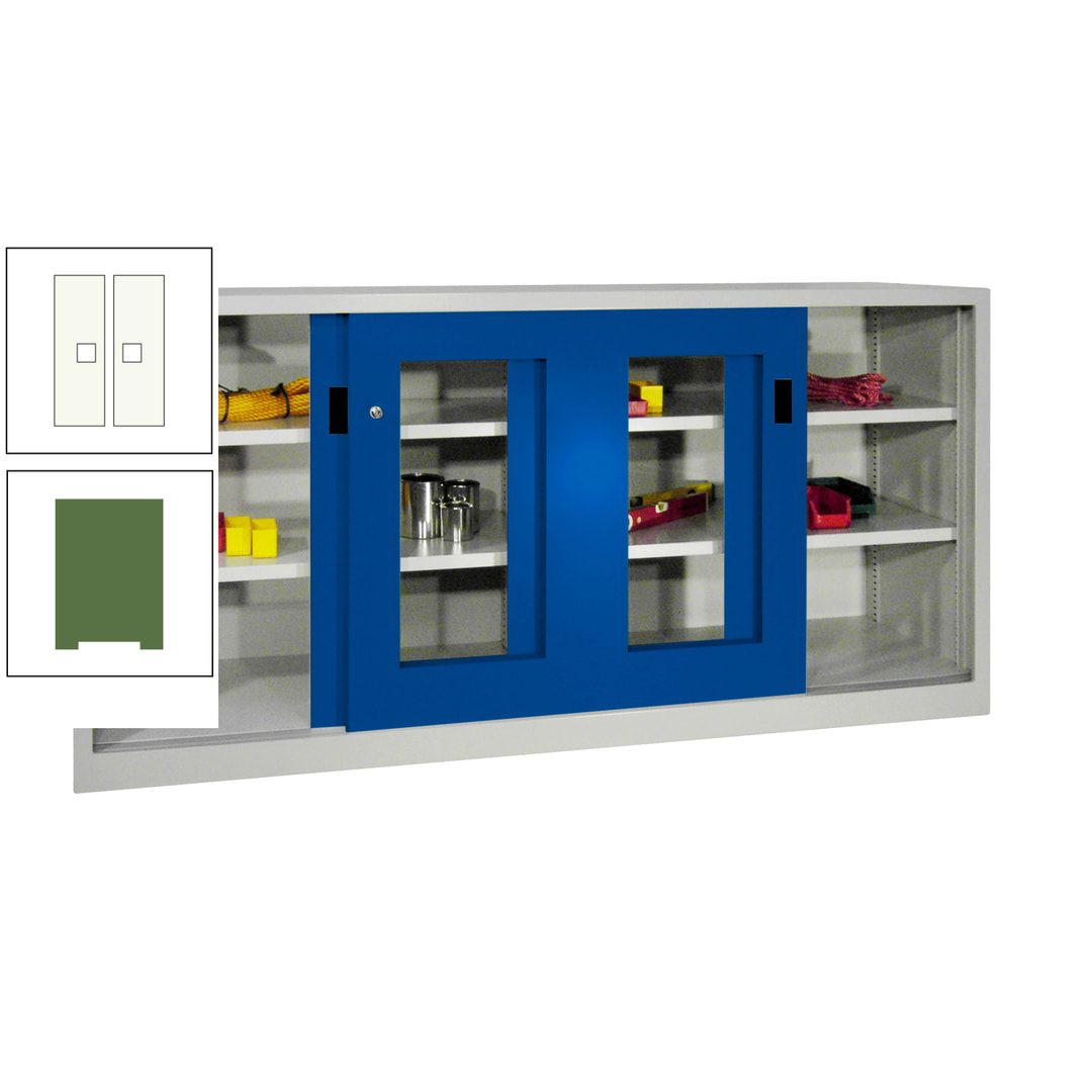 Schiebetürenschrank - Sichtfenstertüren - 1.000x2.000x400 mm (HxBxT) - 4 Böden, gepulvert - Zylinderschloss - anthrazitgrau