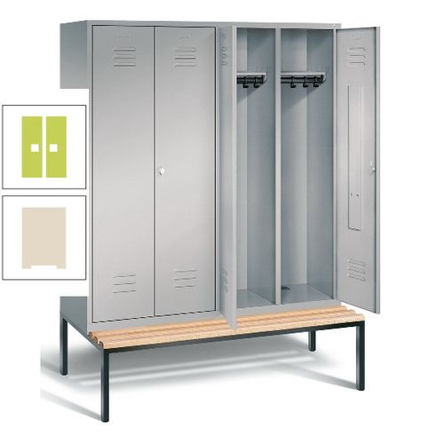 Doppel-Spindschrank, Buche Sitzbank untergebaut, 4 Abteile a 400 mm, Korpus lichtgrau, Tür anthrazitgrau, 2.090 x 1.590 x 815 mm (HxBxT)