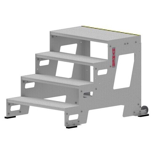 Aluminium Industrietreppe, 2 Stufen, Breite 1.000 mm, bis 150 kg Traglast, große Plattform, erweiterbar, rutschsicher, ortsfeste Montage möglich