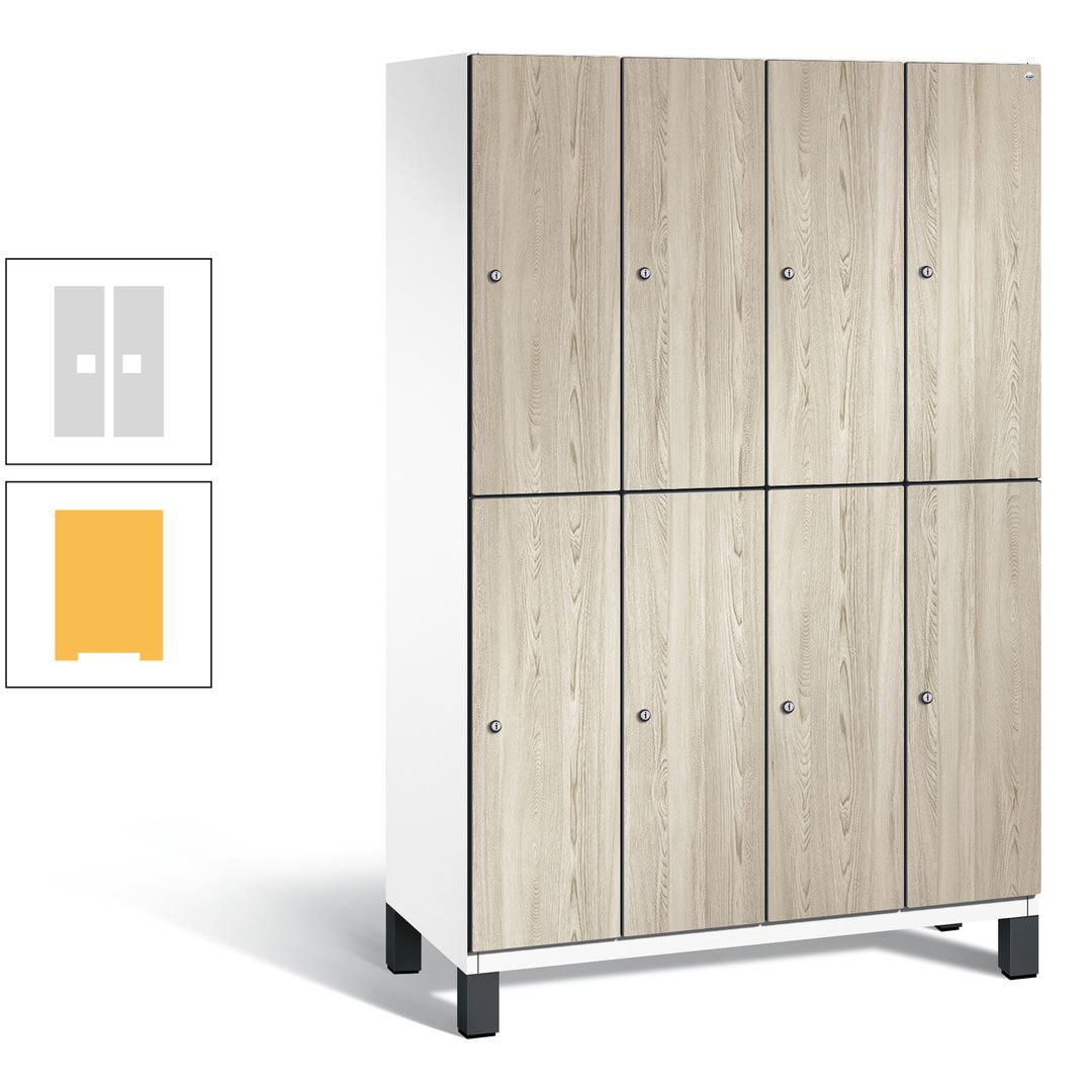 Fächerschrank, Garderobenschrank, mit Füßen, 4 Abteile, 1.980 x 1.200 x 525 mm (HxBxT), Korpus anthrazitgrau, Tür Donau-Ahorn