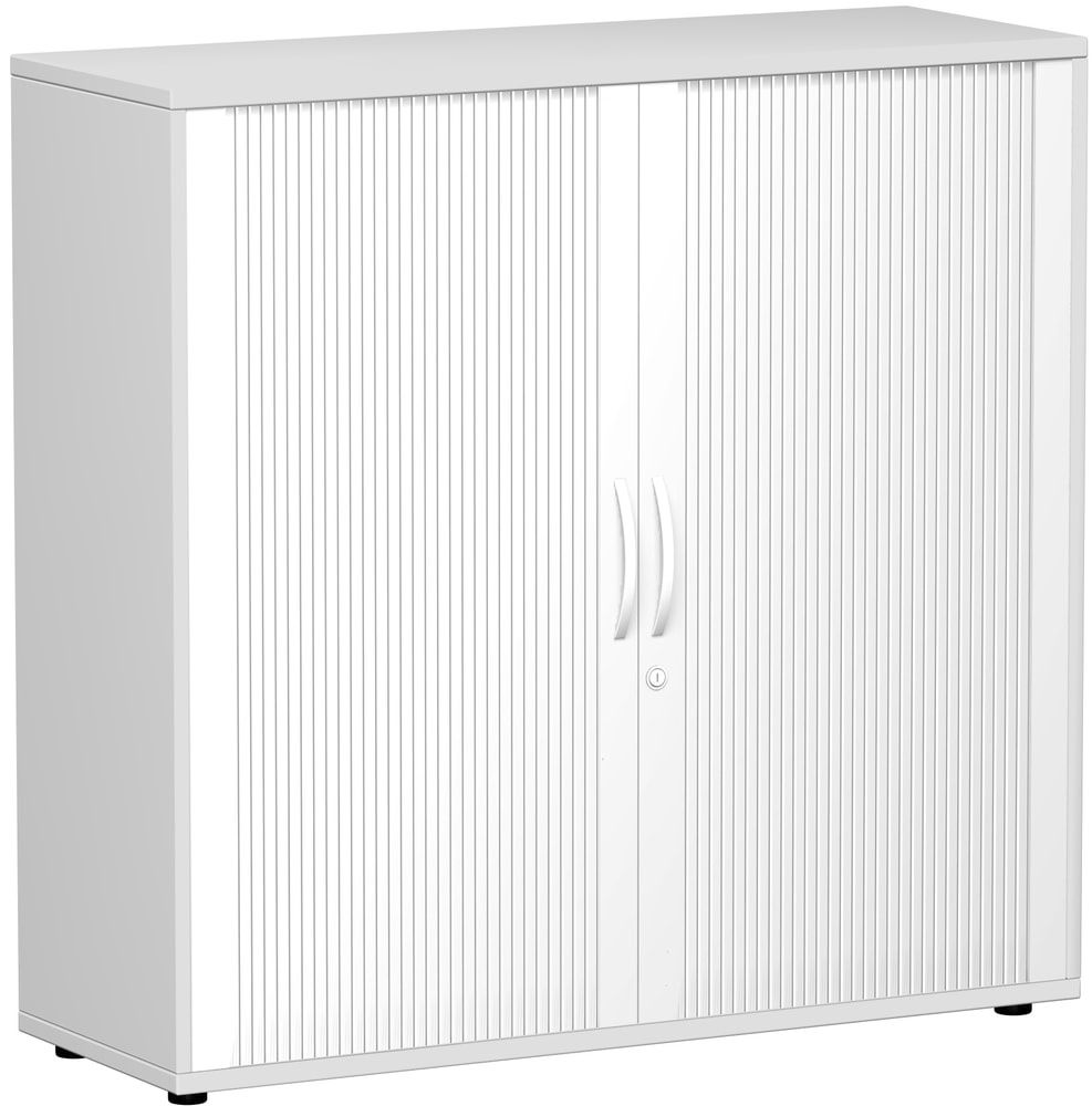 Querrollladenschrank, freistehend, 3 Ordnerhöhen, Schloss, Fachboden 32 mm Raster, 798 x 1.200 x 425 mm(HxBxT), Rollladen silber, Korpusfarbe Nussbaum