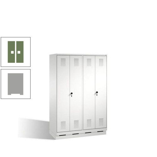 Doppel-Spind, Doppeltüren, Garderobenschrank mit Sockel, 4 Abteile a 300 mm, Korpus anthrazitgrau, Tür anthrazitgrau, 1.800 x 1.200 x 500 mm (HxBxT)