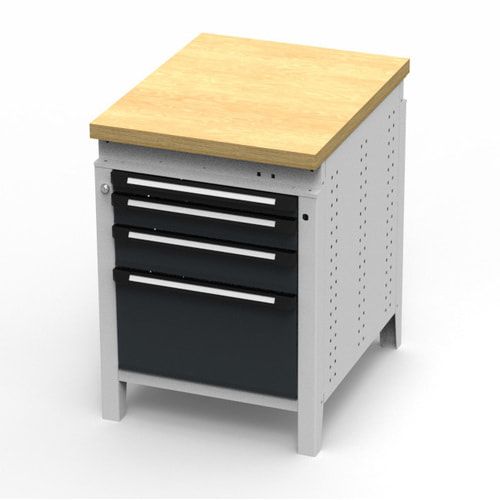 OTTOKIND Werkbank - Arbeitsplatte bündig - 850 x 605 x 750 mm (HxBxT) - 4 Schubladen - 60:1 / 90:1 / 120:1 / 300:1 - lichtgrau / anthrazitgrau